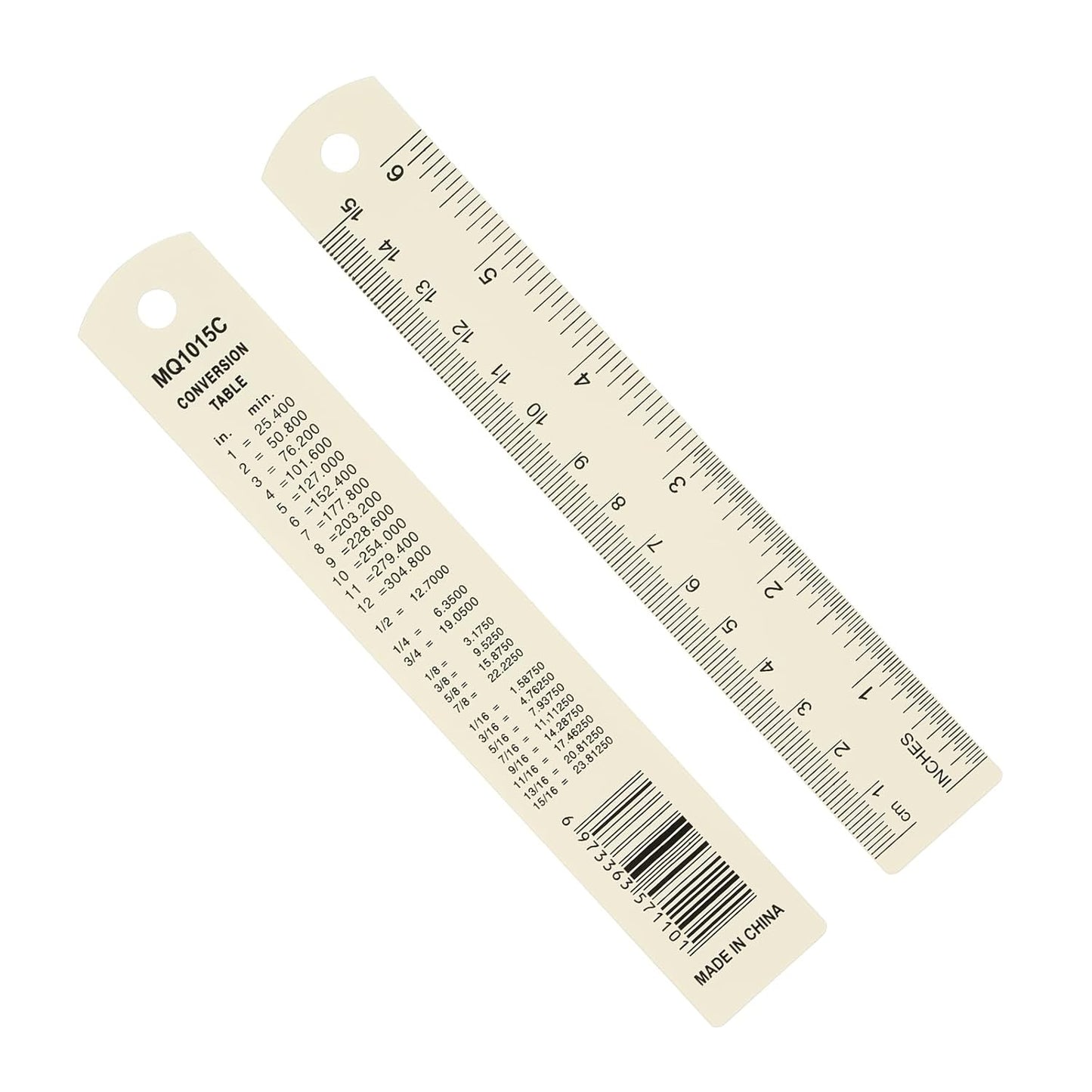 PATIKIL 15cm/6" Metal Ruler, 2 Pack Aluminum Alloy Rulers with Centimeters, Millimeters, Inches and Conversion Table Straight Edge Ruler for Writing Machinist Drafting, Beige