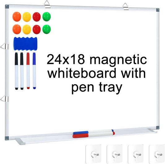 H-Qprobd Magnetic Whiteboard 24" x 18" Dry Erase White Board for Wall, Hanging Mounted Whiteboard with Aluminum Marker Tray
