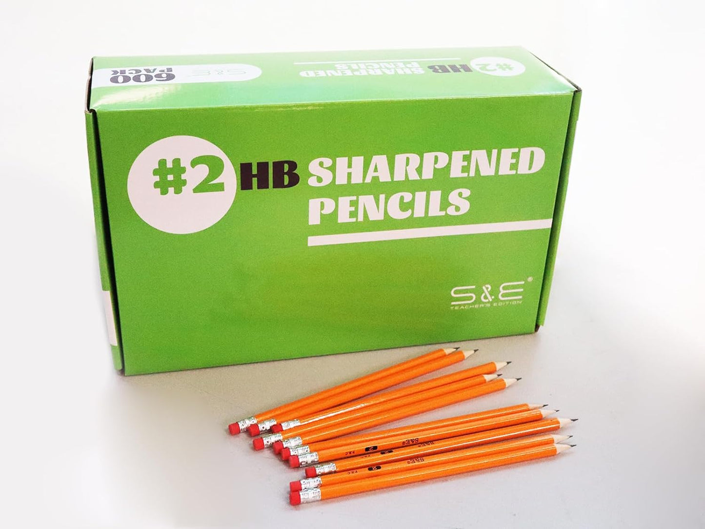 S & E TEACHER'S EDITION Woodcased #2 Pencils, Pre-sharpened, Yellow, with Erasers #2 HB Lead Bulk Box, No. 2 Pencil, Back to school, 600Pcs