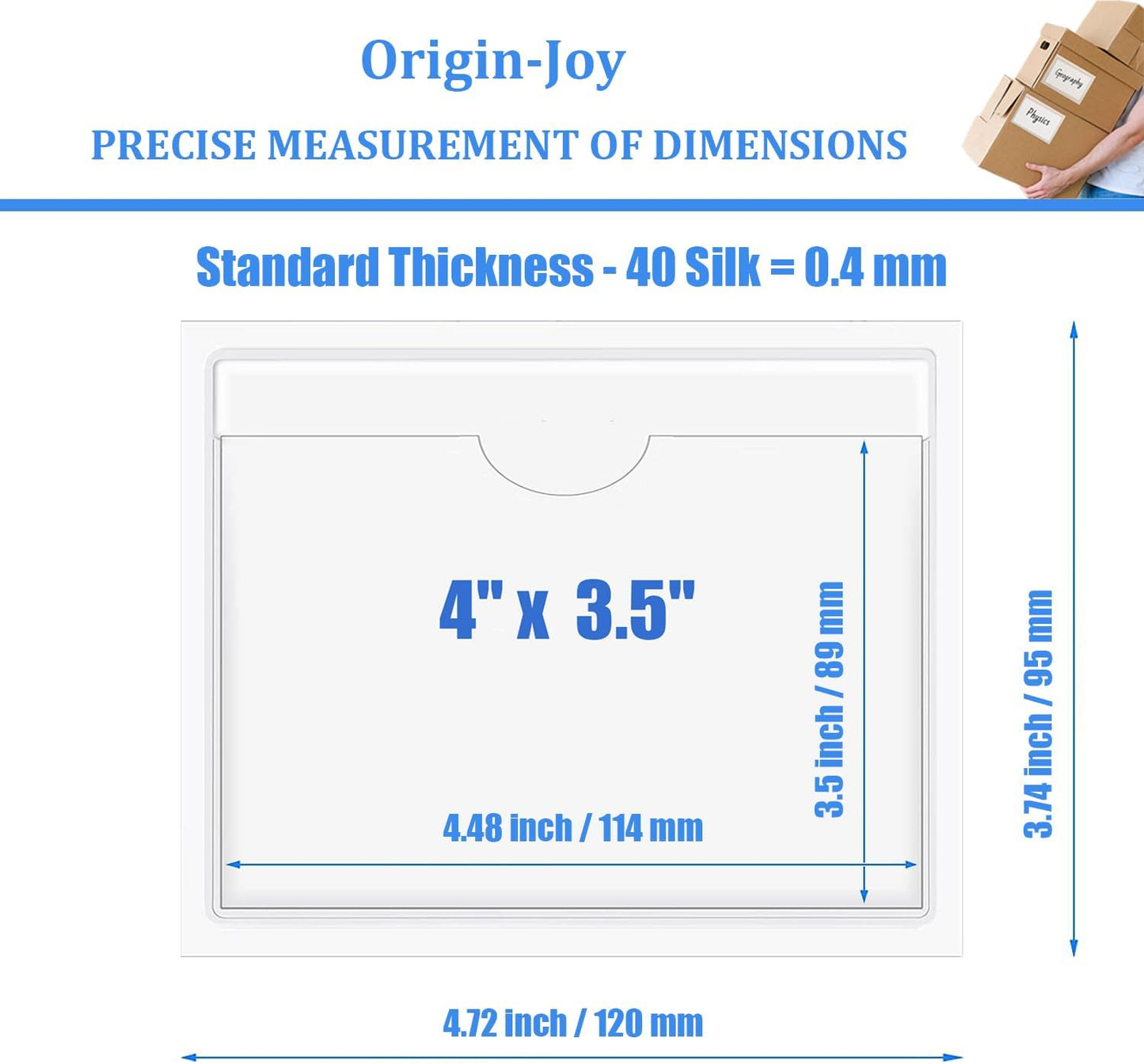 Origin-Joy 25 PCS Self-Adhesive Index Label Pockets, Clear Plastic Peel & Stick Card Holders with Top Open for Loading (4 x 3.5 inch)