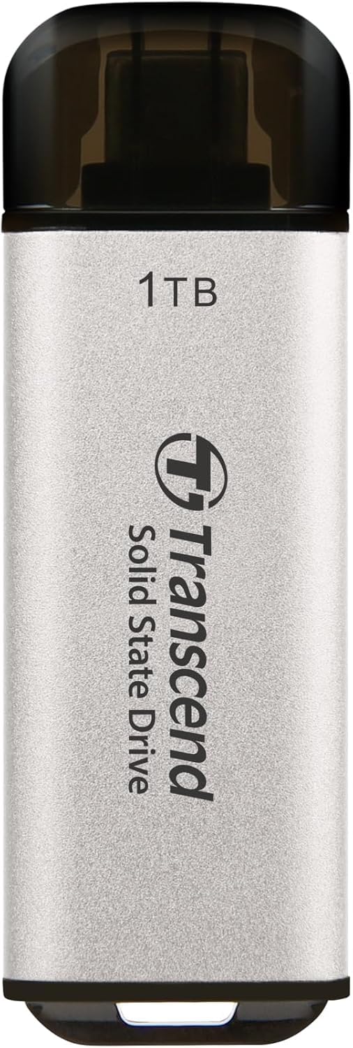 Transcend 1TB External SSD, USB 3.2 Gen2, Up to 1,050MB/s, Portable SSD with Type C, for Steam Deck, ROG Ally, MSI Claw, Windows & Mac, iPhone, iPad, Android, PS5, Xbox, Smart TV, Silver