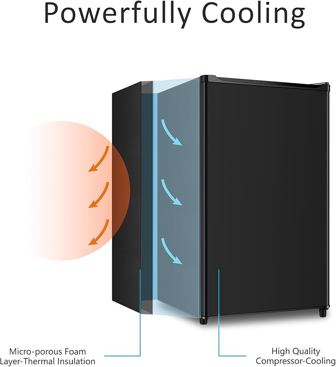 Seaoola Mini Fridge with Freezer, Single Door 4.4 Cu.Ft, Compact Mini Refrigerator, LED Light, Adjustable Thermostat, Removable Glass Shelves, Small Refrigerator for Dorm/Office/Bedroom(Black)