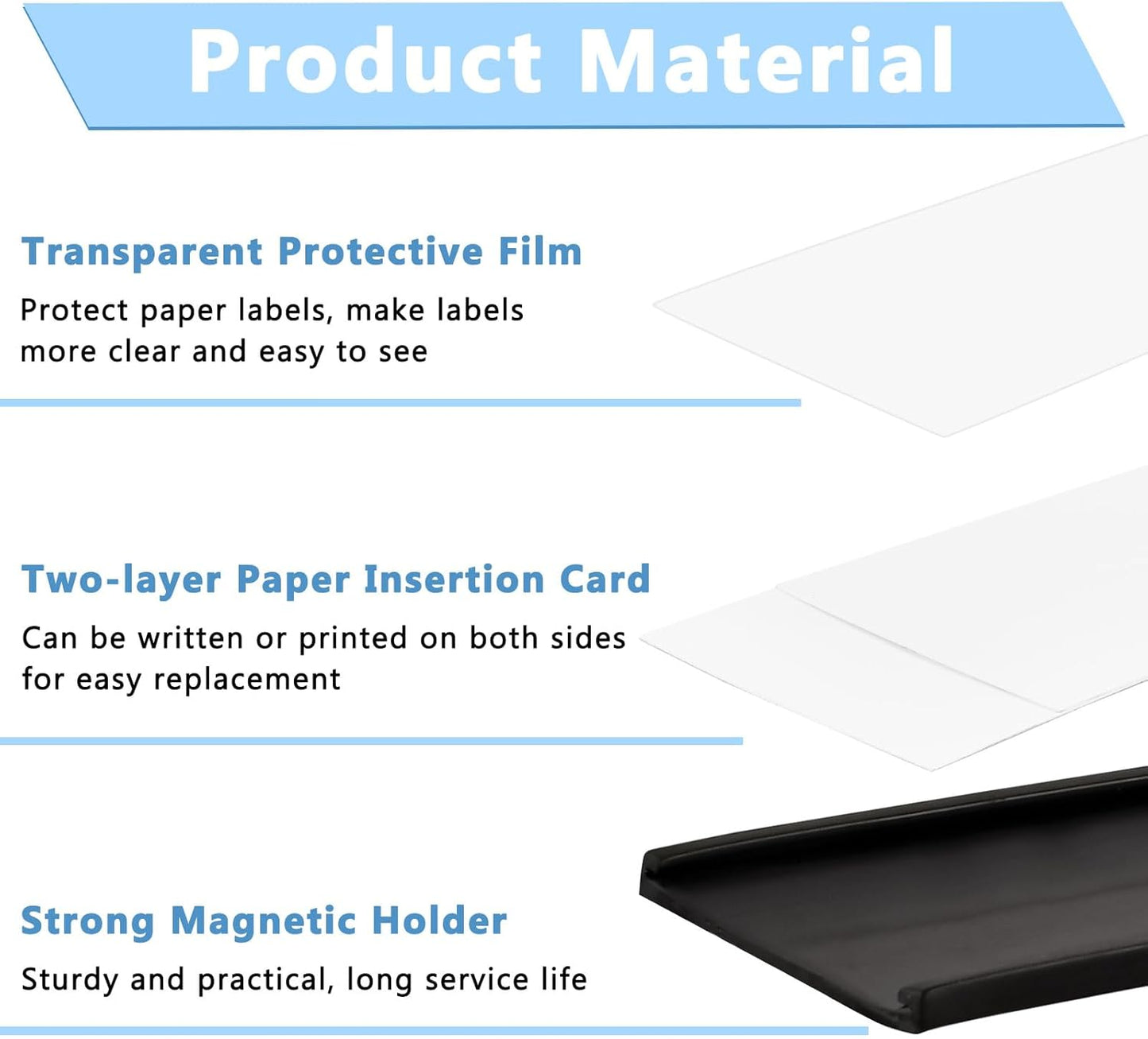 30 Pcs Magnetic Label Holder, 4 x 2 Inch C Channel Label Holders, Magnetic Data Card Holders with 60 White Card Inserts for Metal Shelf, Whiteboard, File Cabinet