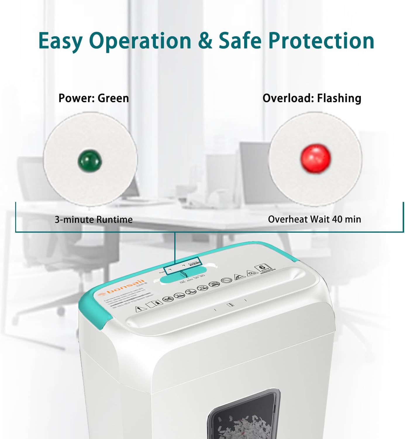 Bonsaii High Security Shredding Paper Shredder, 6-Sheet Cross-Cut, Credit Card Shredder, Home Office, Handle for Document, Mail, Staple, 3.4 Gal Wastebasket, White & Blue(C237-B)