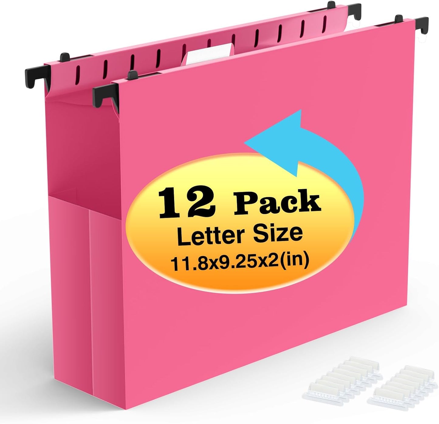 Extra Capacity Plastic Hanging File Folders,12 Pack Reinforced Expanding Hang Folder Letter Size,Accordian Pocket,Heavy Duty 2 Inch Expansion, Hard Hanging Folder Organizer for Office Home,Pink