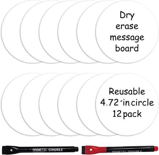 SVNOOC Multi-Use Dry Erase Labels Sticky Notes Reusable Stickers for Wall Desk Fridge Classroom Office Home and More, Message Board with 2 Markers (5" in Circle White), 12 Pack