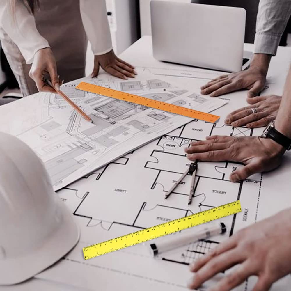 Color Transparent Ruler Plastic Rulers - Ruler 12 inch, Kids Ruler for School, Ruler with Centimeters, Millimeter and Inches, Assorted Colors, Clear Rulers, 7 Pack School Rulers