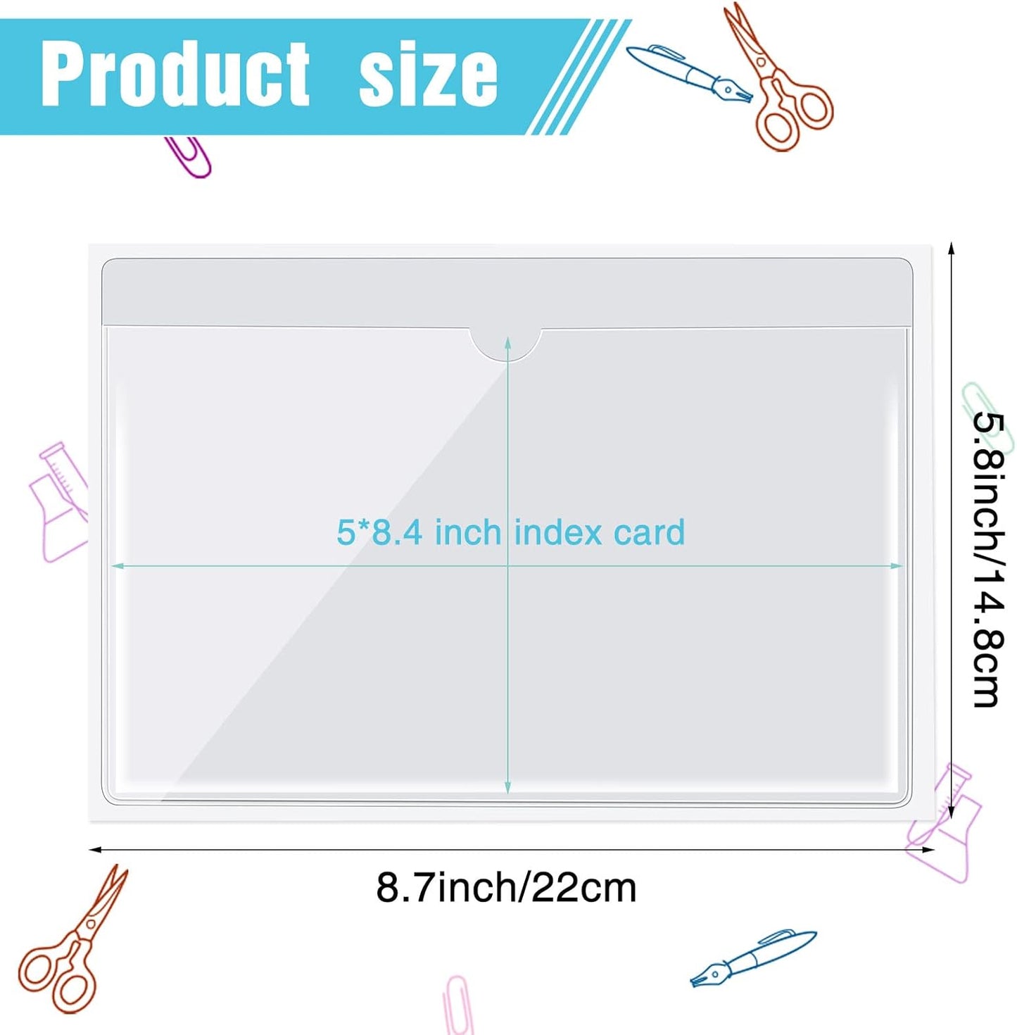 30 Pack Self-Adhesive Index Card Pockets with Top Open for Loading - Ideal Index Card Holder for Organizing and Protecting - Crystal Clear Plastic (5.8 x 8.7 Inches)