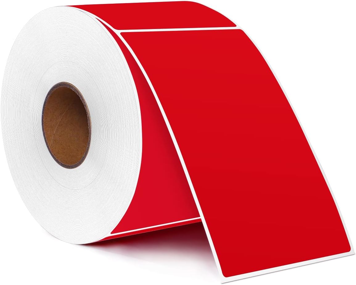 PARLAIM 3 X 5 Inch Rectangle Adhesive Color Coding Stickers,Red Square Colorful Inventory Stickers -500Per Dispenser Box (Red)