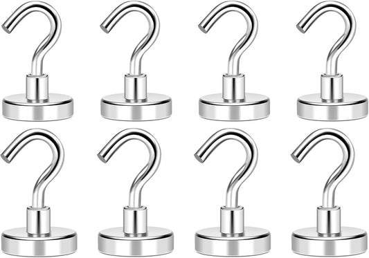 MIKEDE 8 Pack Heavy Duty Earth Magnets with Hook, 40LB+ Strong Magnetic Hooks for Hanging, Cruise Ship, Kitchen, Industrial, 100% Steel, Neodymium Magnet