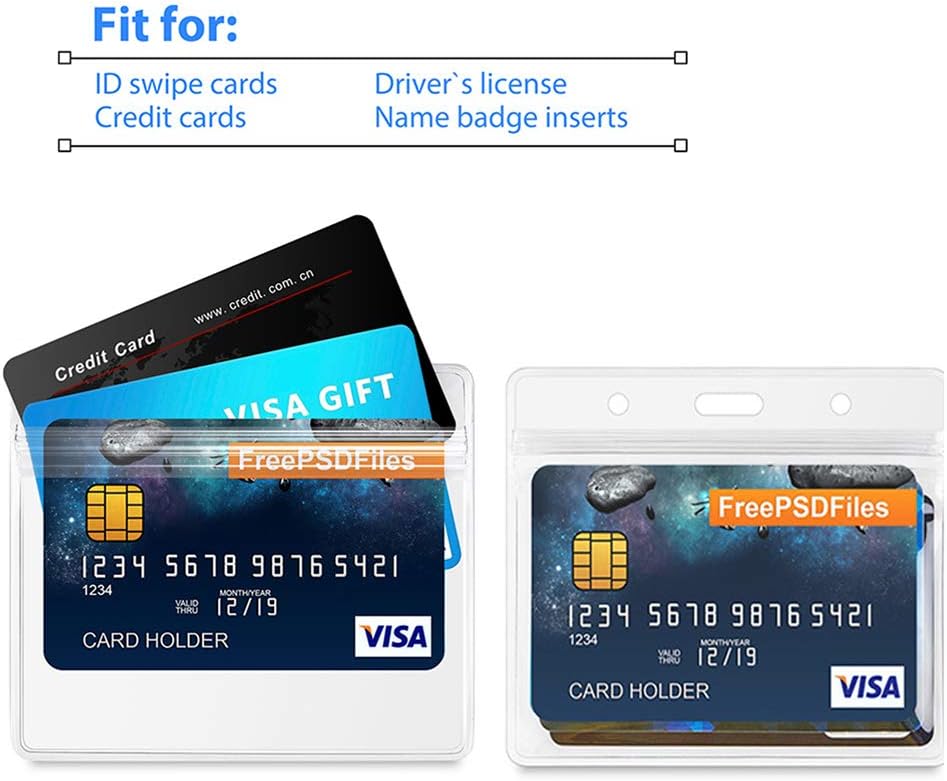 Bird Fiy Lanyards with id Holder Name Badges 50 Pcs Waterproof Type Clear Plastic Horizontal Name Tag Badge Id Card and 50 Pcs Lanyard (Gray)