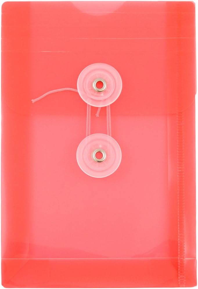 JAM PAPER Plastic Envelopes with Button & String Tie Closure - 4 1/4 x 6 1/4 - Assorted Colors - 12/Pack