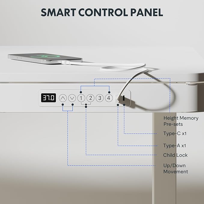 FLEXISPOT Comhar Electric Standing Desk with Drawers Charging USB A to C Port, Height Adjustable 48" Whole-Piece Home Office Computer Laptop Table with Storage (White Top + Frame)