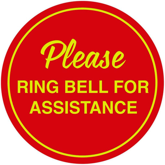 Signs ByLITA Circle Please Ring Bell For Assistance Wall or Door Sign | Easy Installation | Front Desk Reception Sign (Red/Yellow) - X-large (2 Pack)