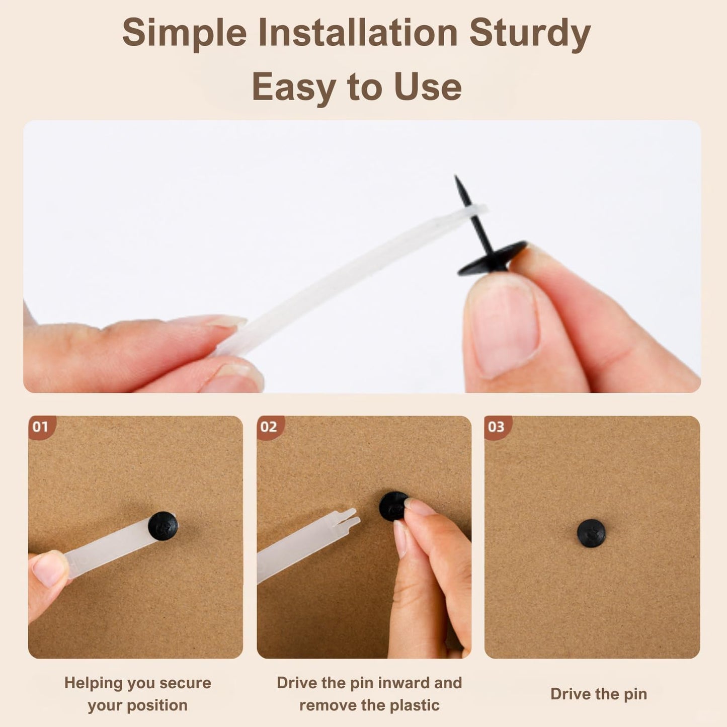 50pcs Black Thumb Tacks - Heavy Duty Double Headed Metal Wall Tacks