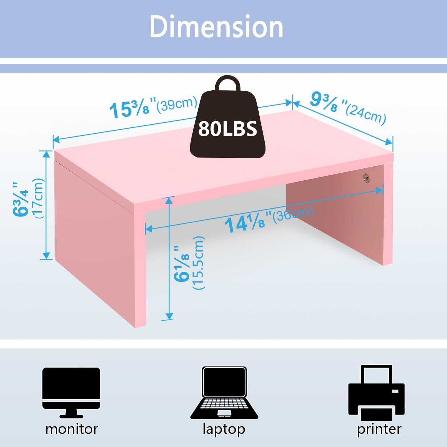 TEAMIX Pink Monitor Stand Riser-6.7 inch, Wood Higher Monitor Riser with Storage for Desk, Laptop Riser Computer PC Stand for Desktop Workspace Home Office(Pink-Higher)