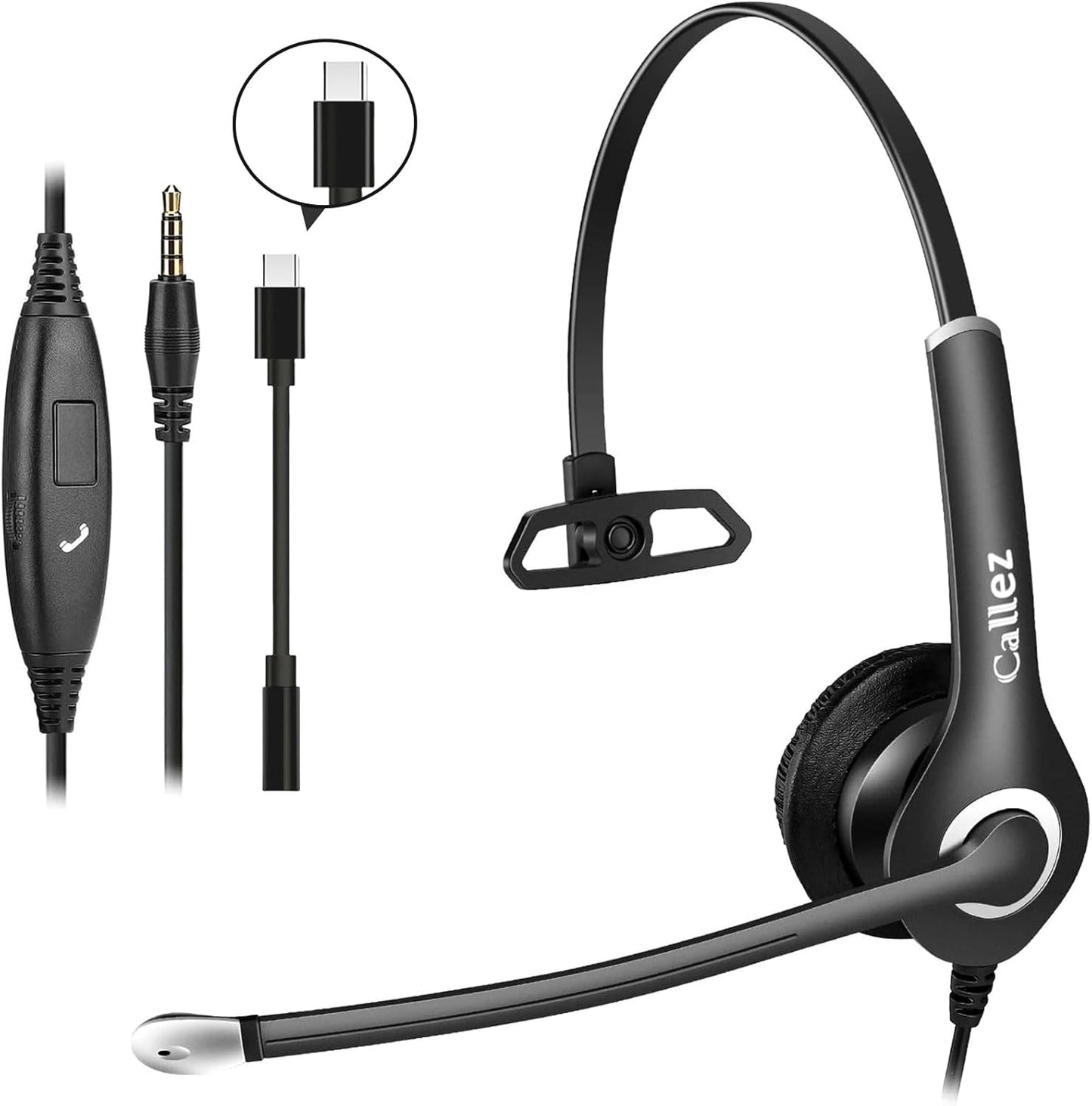 Callez Wired Computer Headset, 3.5mm/USB-C Headset with Mic Noise Cancelling, Cell Phone Headphone for PC Laptop Mac iPhone Samsung Zoom Teams Call Center Home Office Work, in-line Controls