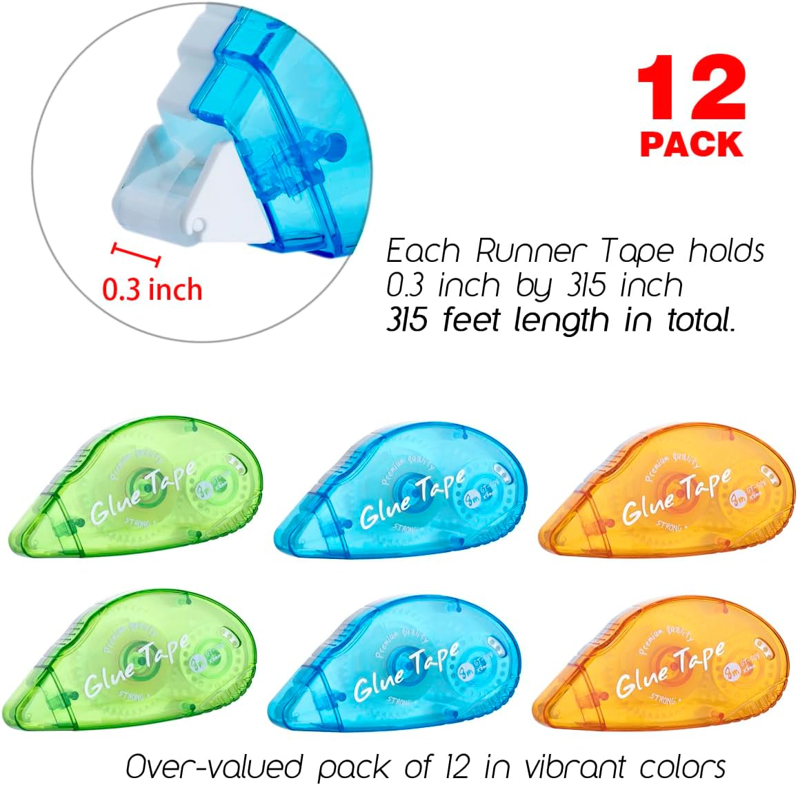 12 Pack Double Sided Tape Roller, Scrapbooking Tape, Permanent Adhesive Tape Dispenser Runner for Crafts and Arts Projects, Photo-Safe