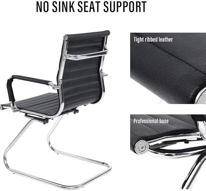 Black Office Desk Chair No Wheels Set of 4 PU Leather Computer Chairs Mid Back Guest Chairs for School Reception Conference Waiting Room, Black