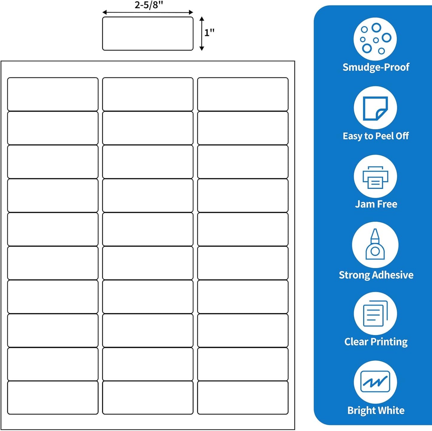 BESTEASY 30-up 2000 Sheets 1" X 2-5/8" Address Shipping Labels for Laser and Inkjet Printers, FBA Product Labels (60000 Labels)