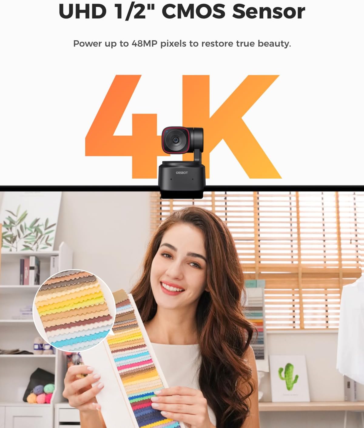 OBSBOT Tiny 2 Lite 4K Webcam for PC, AI Tracking PTZ Streaming Camera with 1/2" Sensor, Gesture Control, 60 FPS, HDR, Microphones, Web Camera for Desktop Computer, Laptop, Meeting, Video Calls, etc.