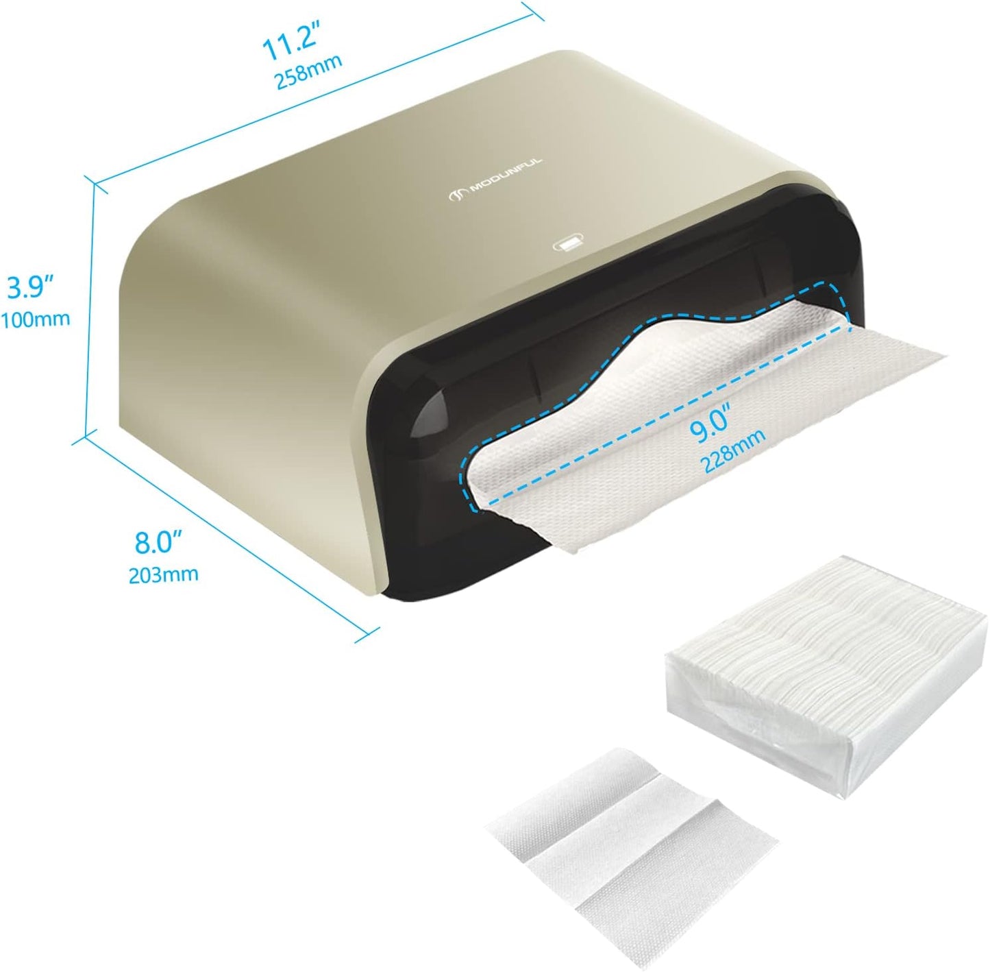 C-Fold Paper Towel Dispenser for Bathroom: Compact 200 Sheets Large Capacity for Multifold Hand Towel, No-Hole Installation Adhesive Paper Towel Holder Wall Mount - Gold