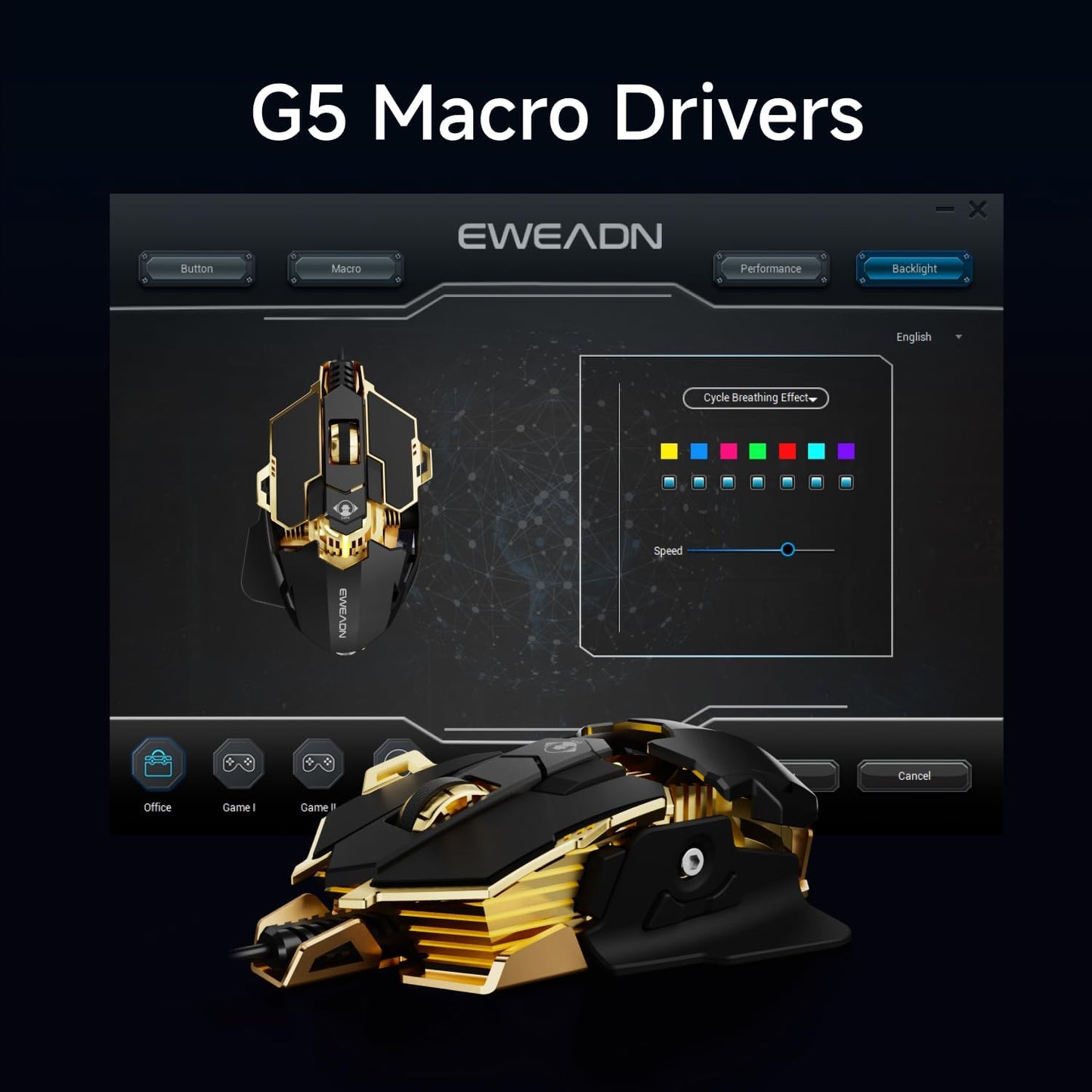 EWEADN G5 Wired Gaming Mouse, Ergonomic RGB Computer Mouse, 12800 Adjustable DPI, 9 Programmable Macro Buttons with Rapid Fire Key Compatible for PC/Laptop/Windows- Black&Gold