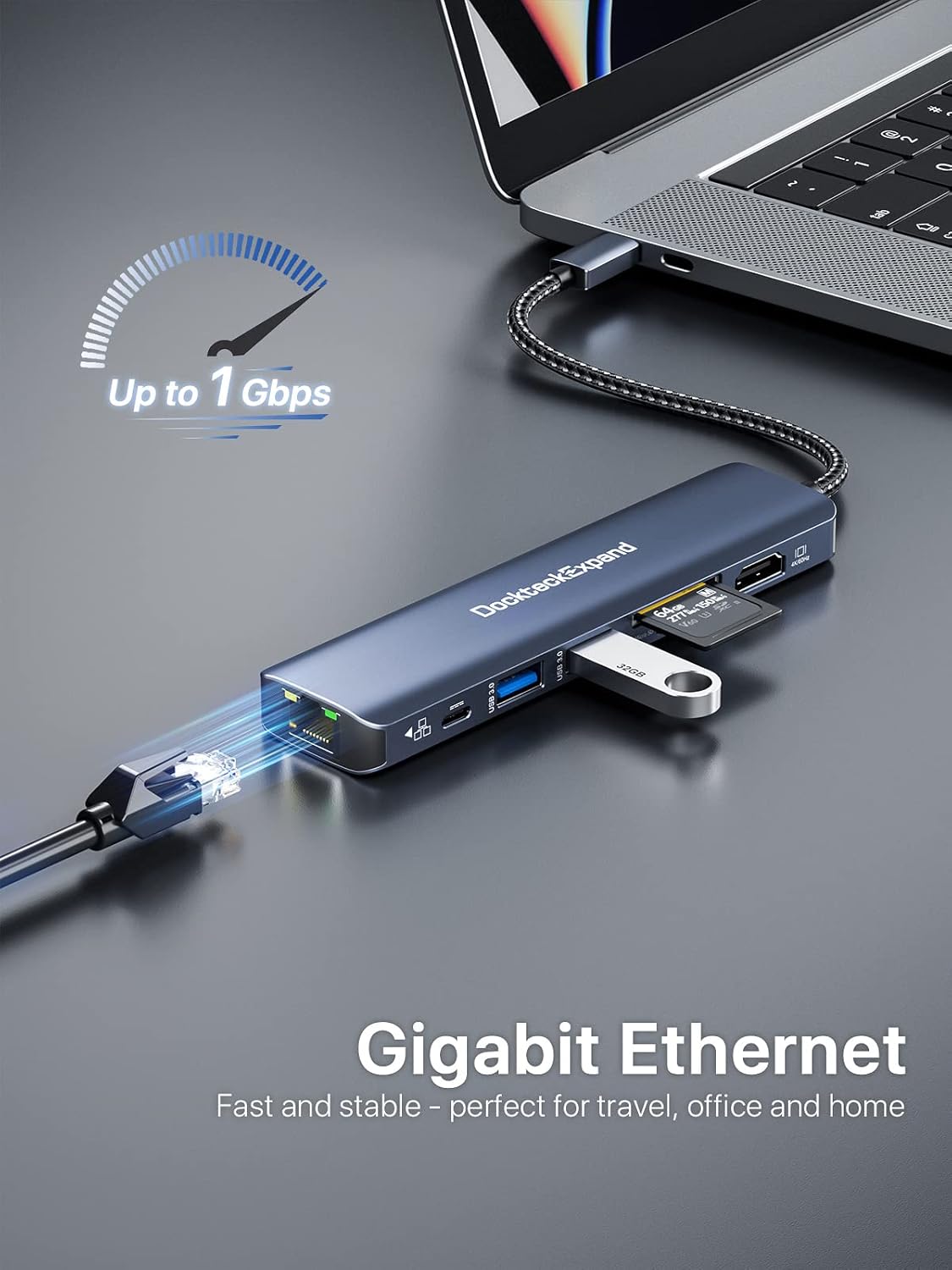 USB C Hub Multiport Adapter, DockteckExpand 7-in-1 Type C Hub with 4K 60Hz HDMI,1Gbps Ethernet,100W PD,2 USB 3.0 Ports,SD/TF Card Slots for MacBook Pro, MacBook Air, iPad Pro, Surface, Steam Deck