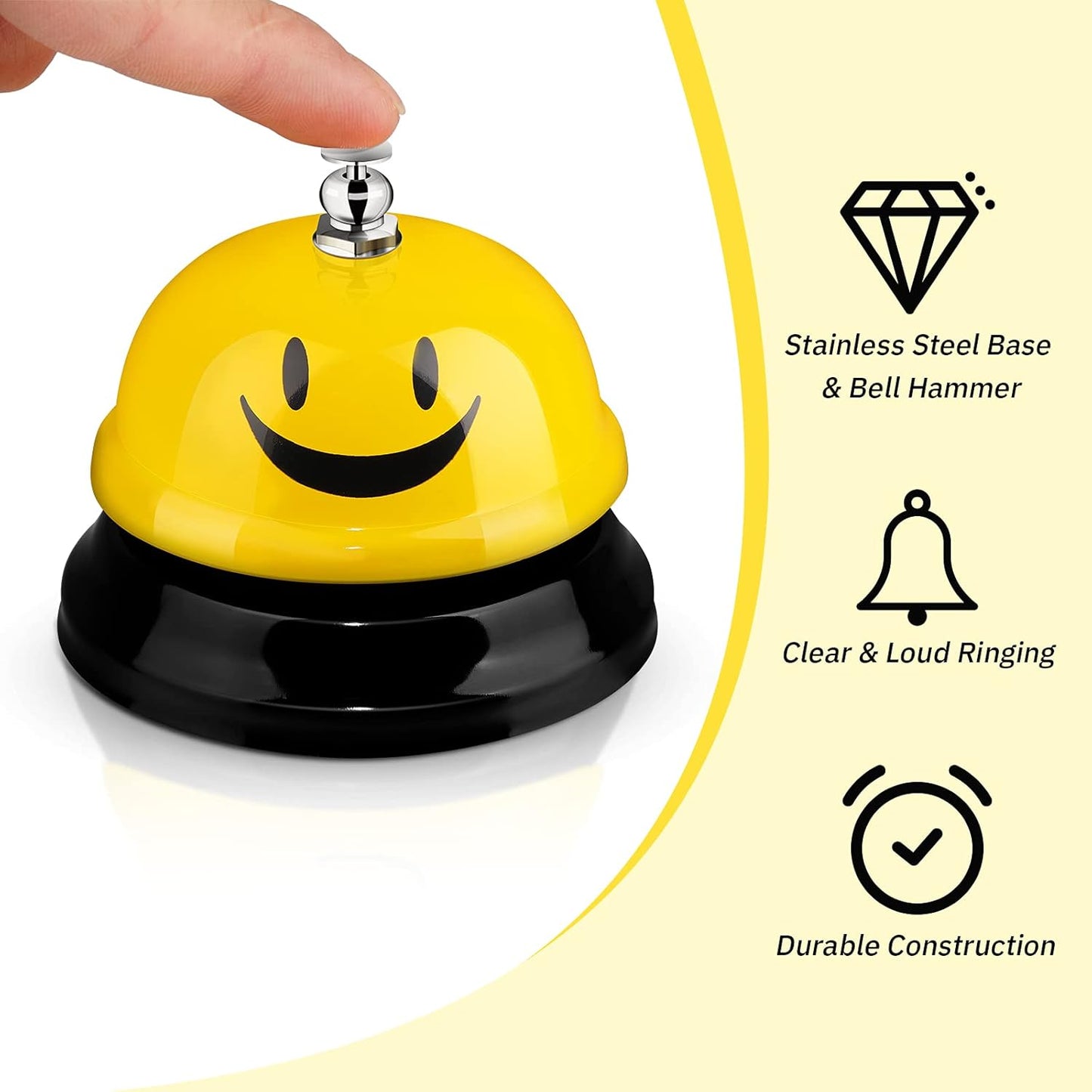 Hotop 3 Pcs Desk Bell for Service Funny Front Desk Smile Face Metal Ringer Call Bell for Kitchen Hotel Restaurant Classroom(Smile Face,Yellow)