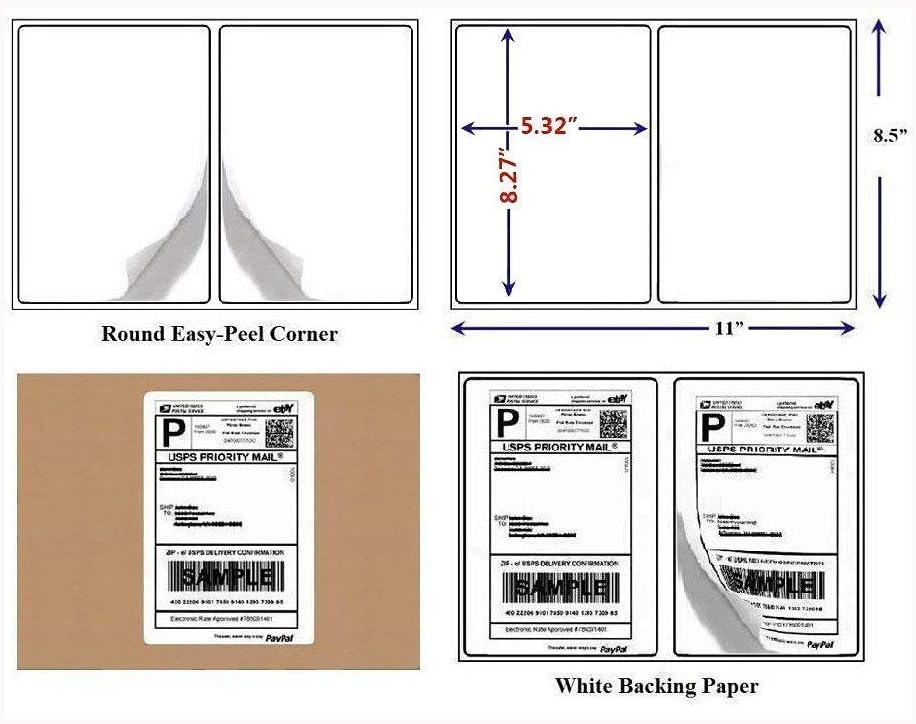 BESTEASY 16000 Round Corner Half Sheet Self Adhesive Shipping Labels for Laser and Ink Jet Printers, White Blank (8000 Sheets, 16000 Labels)