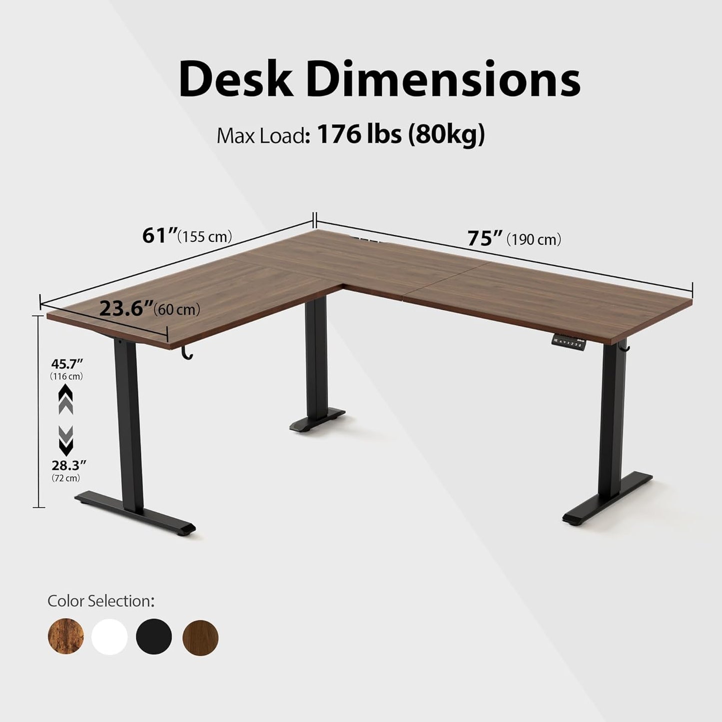 Agilestic L-Shaped Standing Desk Adjustable Height, Electric Corner Standing Desk, Sit Stand Up Desk, 75x61 inch Sit Stand Computer Table, Dark Walnut