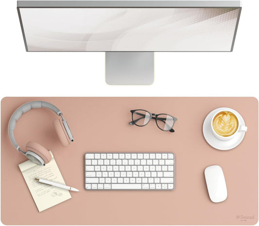 Smead Desk Pad, Vegan Leather Desk Mat with Non-Slip Faux Suede Backing, Perfect Desk Organizer for Office Decor, 31.5” x 15.7” Medium, Dusty Rose (64834)