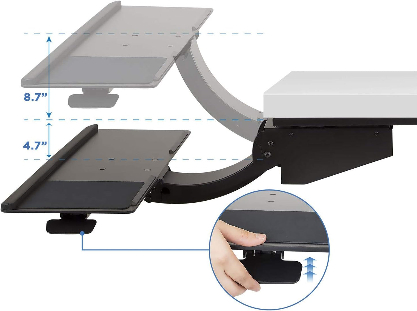 Mount-It! Sit Stand Keyboard Tray, Height Adjustable Under Desk Keyboard and Mouse Drawer, Full Motion Standing Design with 13.4 Inches of Vertical Adjustment, 26.5 in Wide Platform