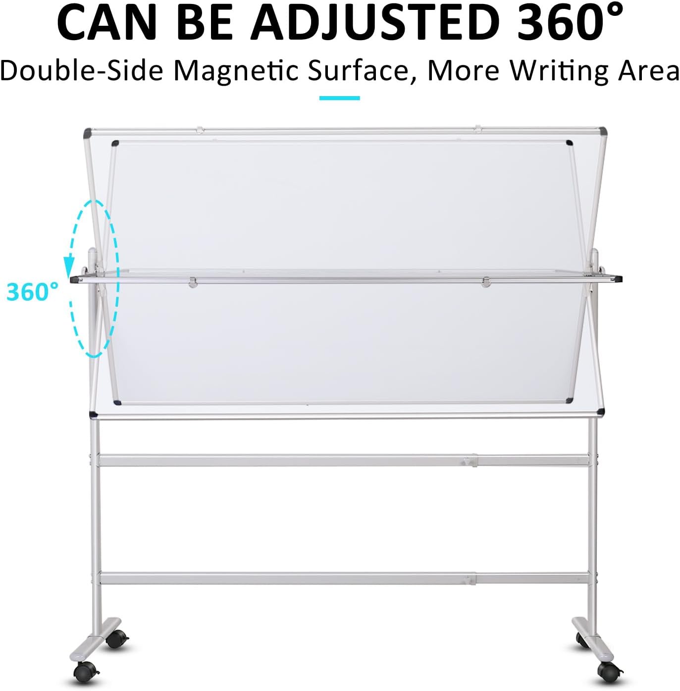 Large Rolling White Board 48x36 in, Dry Erase Board with Stand, Double-Sided Magnetic Mobile Whiteboard, Height-Adjustable for Office Classroom and Home