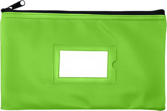 Money Bank Deposit Bag with Zipper | 11x6 inch | Light Green | Durable Leatherette Money Cash Coin Check Wallet Pouch for Men & Women with Framed ID Window and Blank Card | by GIDABRAND (1)