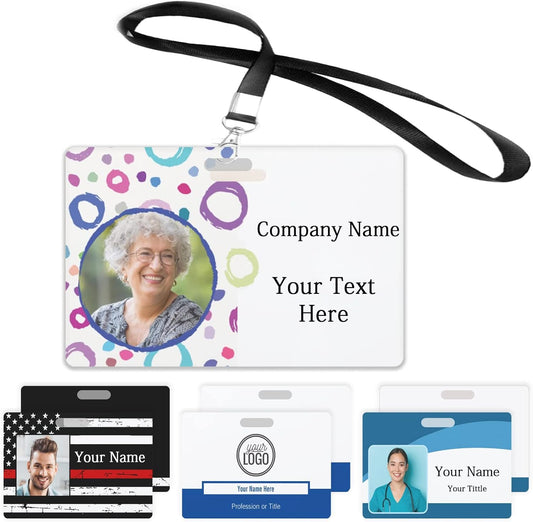 Custom Id Badge, Personalized Employee Photo Identification Card with Lanyard, Durable ID Card for Office Worker Doctor Nurse Student-Horizontal-Template1