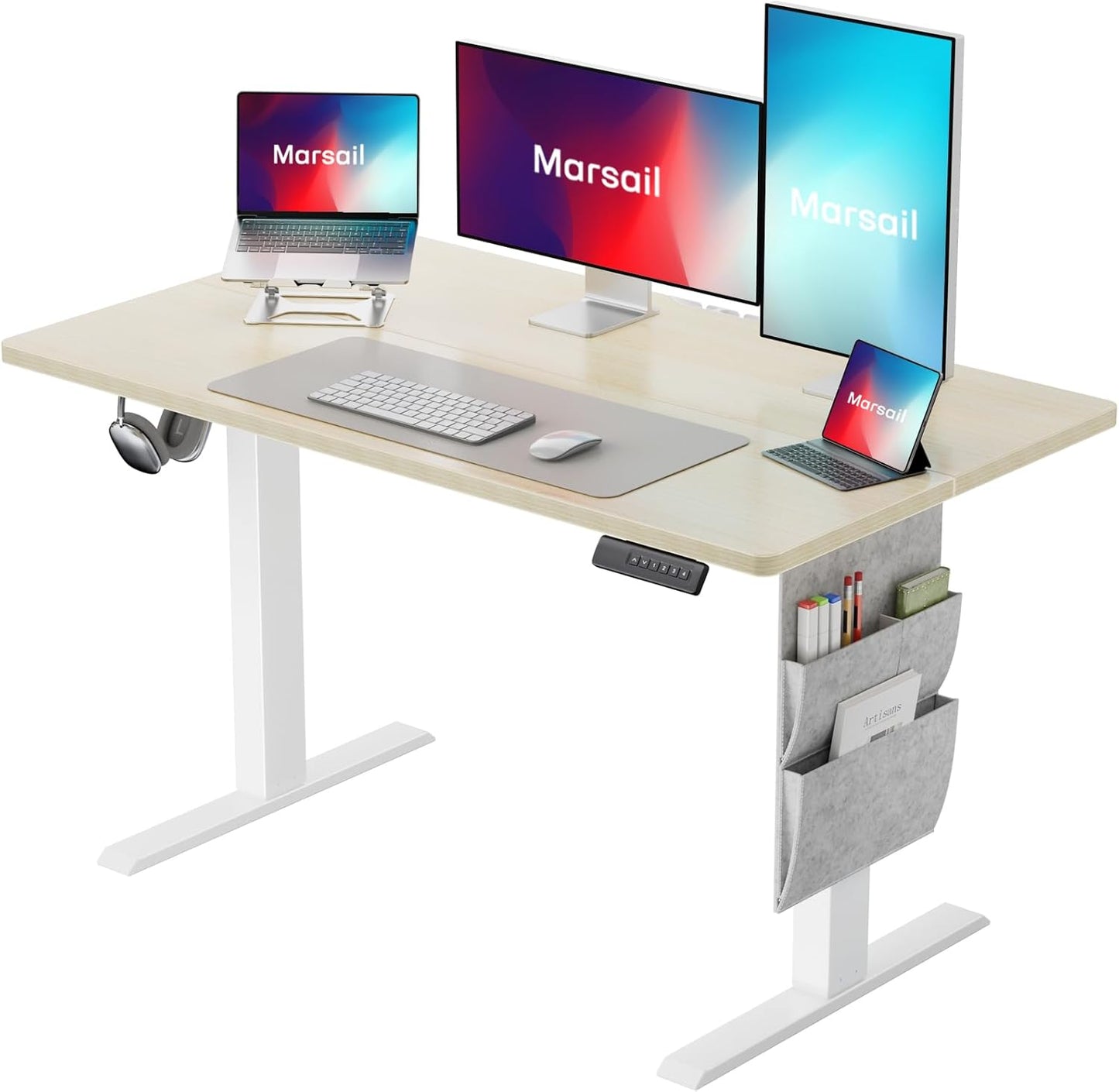 Marsail 40x24 Electric Standing Desk - Adjustable Height Computer Desk with Memory Presets, Storage Bag & Cable Management for Home Office & Gaming Workstations