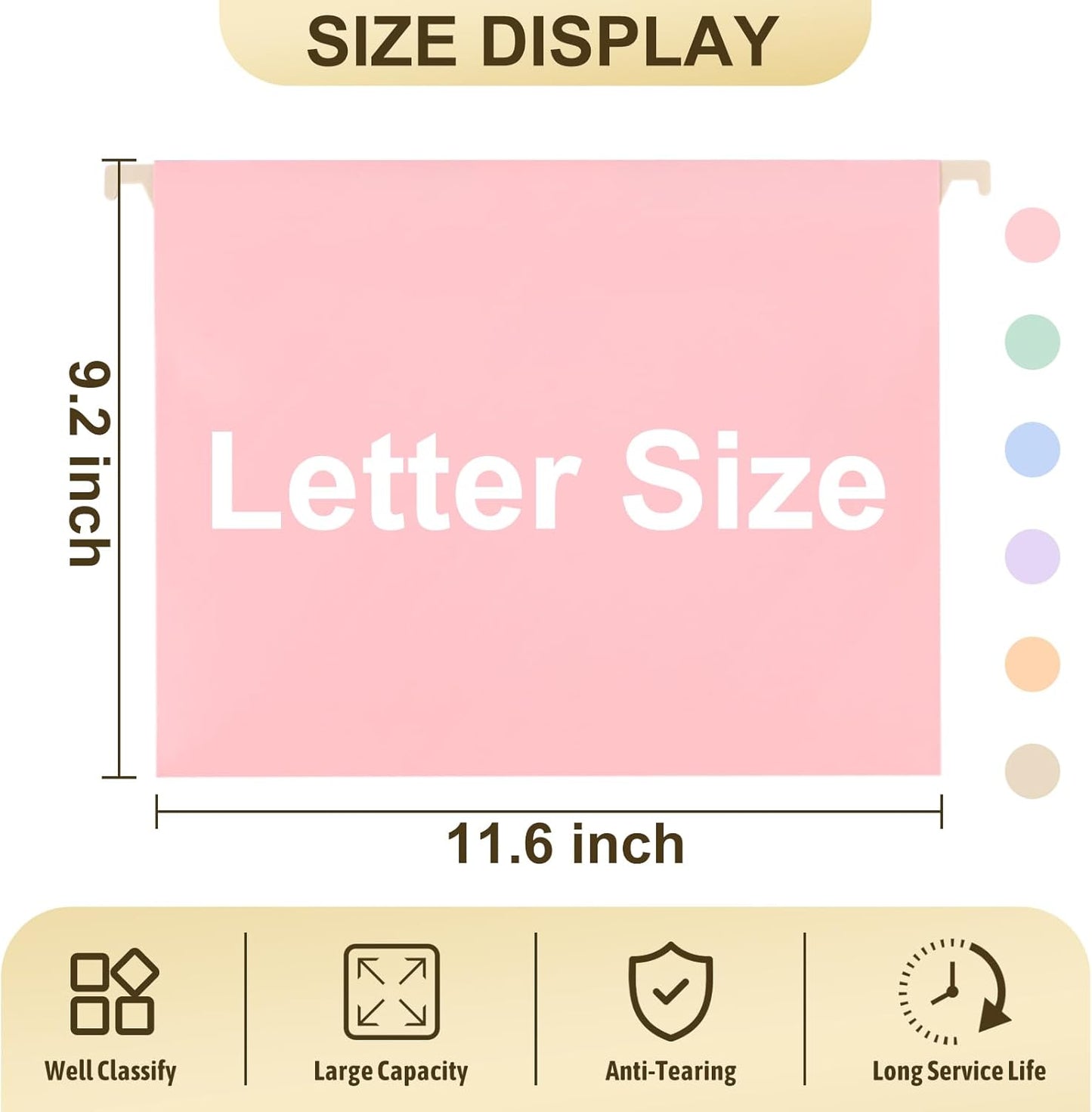 Plastic Hanging File Folders Letter Size,24 Pack Pastel Hanging Folders with Tabs,Heavy Duty for Filing Cabinet,Home and Office File