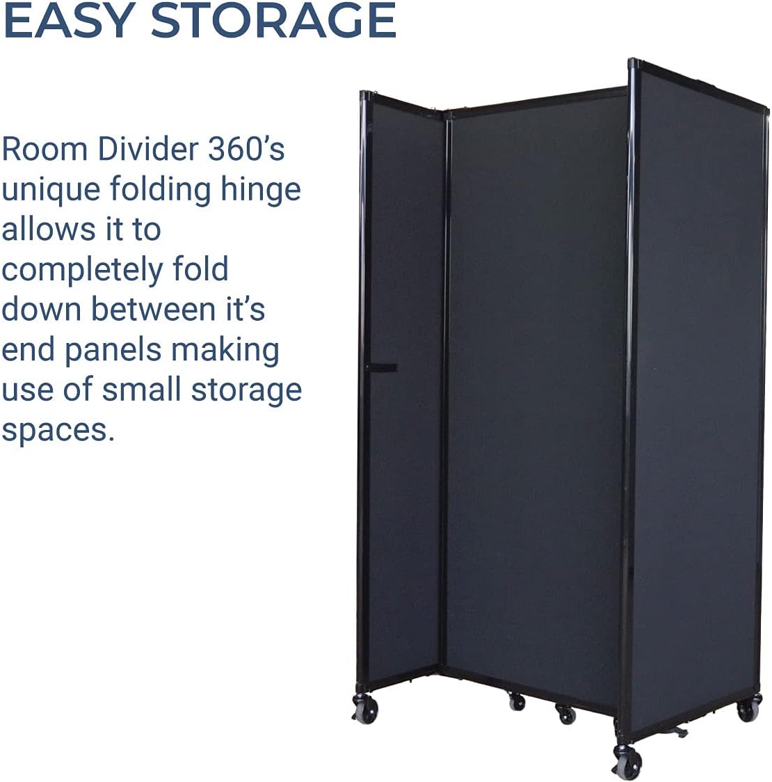 Versare Room Divider 360 Portable Wall Partition | Folding Panels | Large Freestanding Divider | Locking Wheels | Temporary Room Separator | 25' x 7'6'', Navy Blue