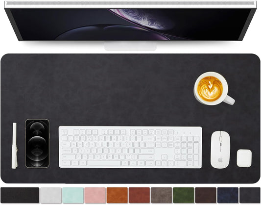 Distressed Leather Desk Mat - Non-Slip PU Desk Pad for Office and Home - Desk Organization and Accessories - Ideal for Large Mouse Pad and Desk Mats on Top of Desks(Charcoal Black,31.5"x 15.7")