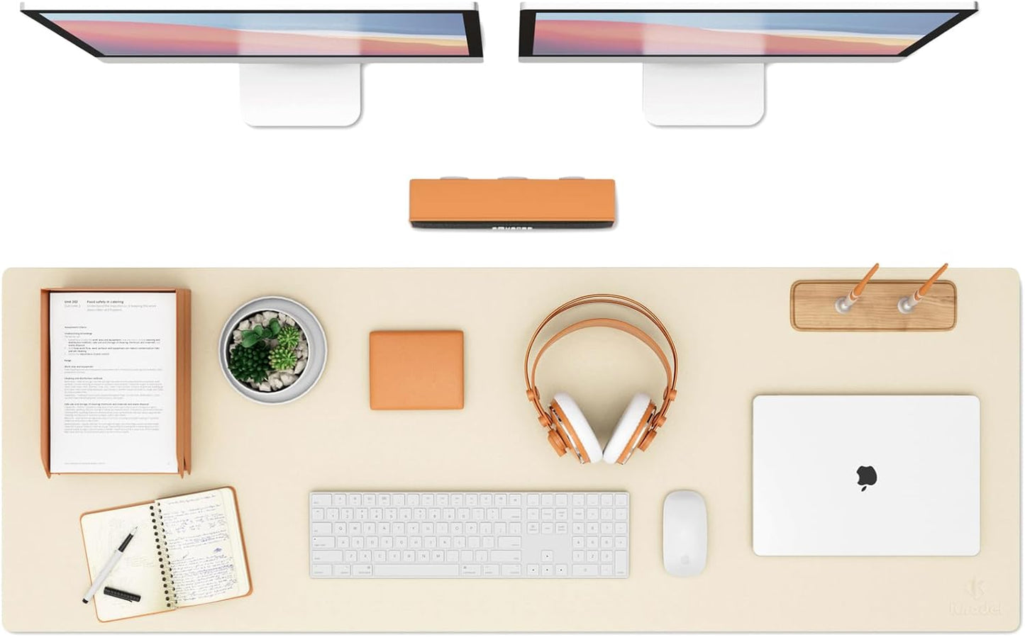 K KNODEL Large Office Leather Desk Mat, Mouse and Keyboard Pad, Computer and Laptop Mat, Desktop Protector and Cover, Writing Pad and Blotter (47.2"x17", Ivory Cream)