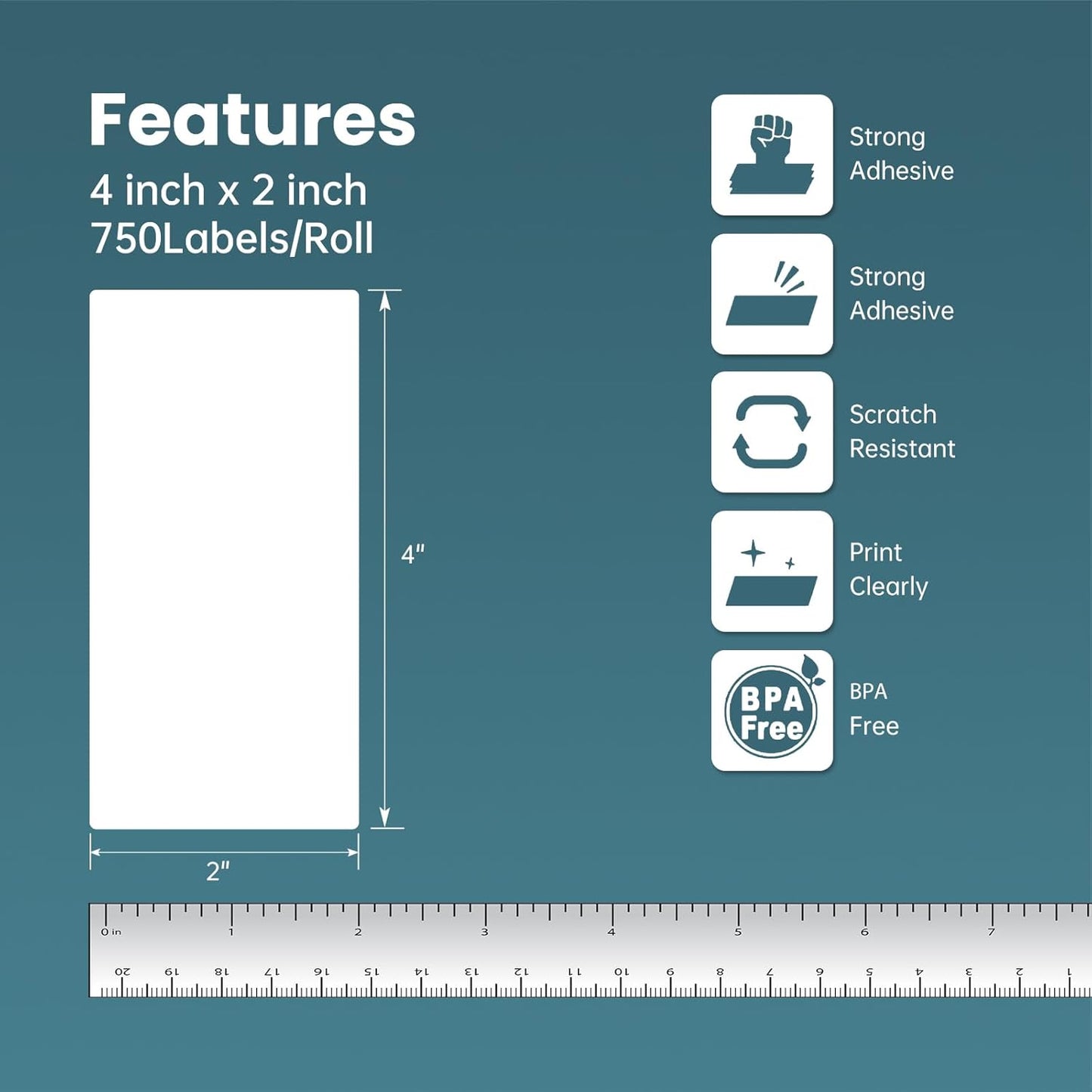 12 Rolls 4" x 2" Thermal Labels - 760 Paper Stickers Per Roll - 4 Rolls - fits Zebra LP2844, GC420, GK420, GX430, ZD220, ZD420, ZD500, ZD620, ZP-500, GT800 Direct Thermal Printers