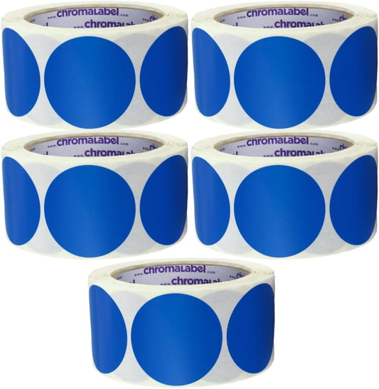 ChromaLabel 2 Inch Round Colored Stickers, Permanent Sticky Dots Color Coding Labels, ChromaLabel Labels Circle Blue for Arts and Crafts - 500 Sticker Labels per Roll, Dark Blue - Case of 5