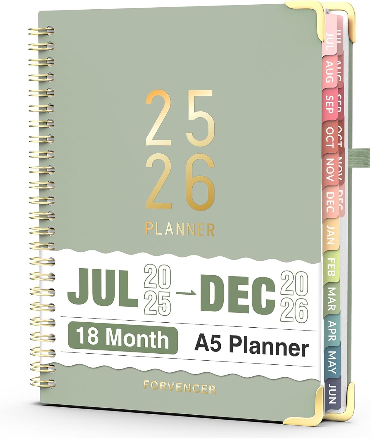 Jul 2025 - Dec 2026 Planner, Forvencer Academic Planner 2025-2026, 18 Month Daily Planner, 6" x 8", Weekly & Monthly Agenda Book, Hardcover Calendar Book, School Supplies for Student Teacher, Green