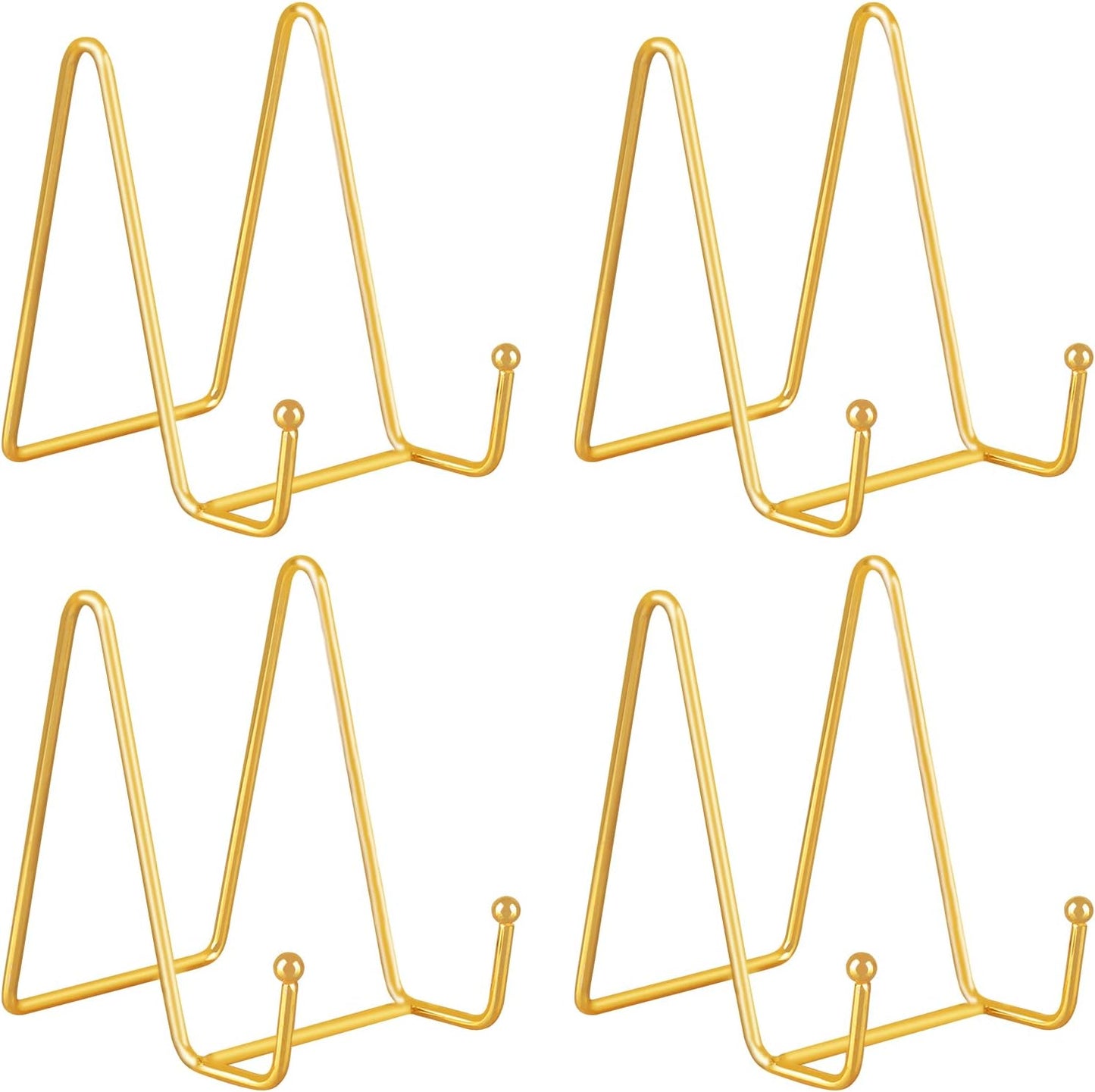 Decolore 4 Pack 4 Inch Display Stands Gold Plate Stands Metal Frame Holder Stand for Picture, Decorative Plate, Photo Easel, Artistic Work Display Stand, Picture Frames