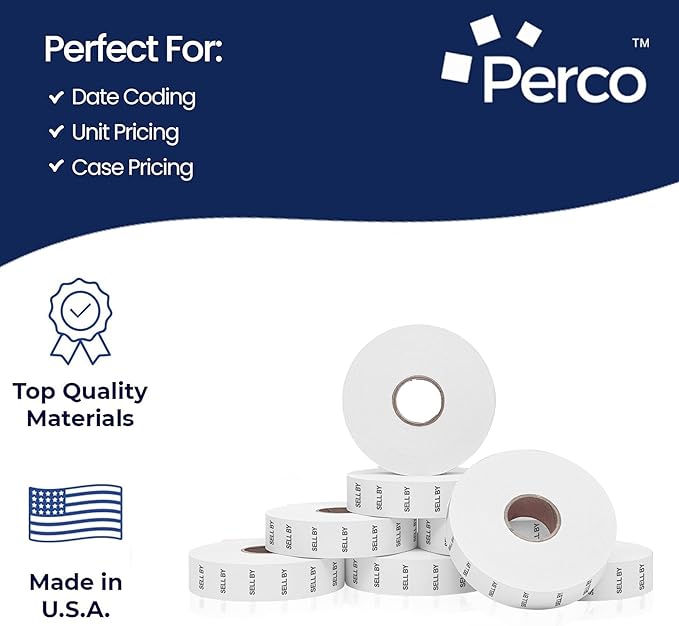 Perco Sell by Labels for Monarch 1136 Price Gun - 8 Rolls, 14,000 Marking Labels