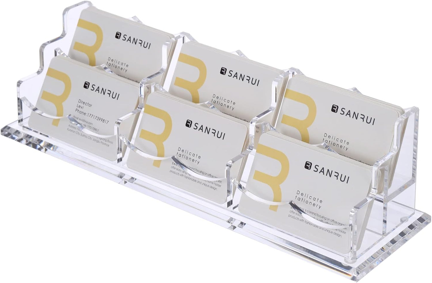 SANRUI Acrylic Business Card Display Holder for Desk, Clear Multiple Desktop Business Card Stand Organizer Storage, for Exhibition, Home , Office ,2 Tier 6 Pocket , 360 Card Capacity