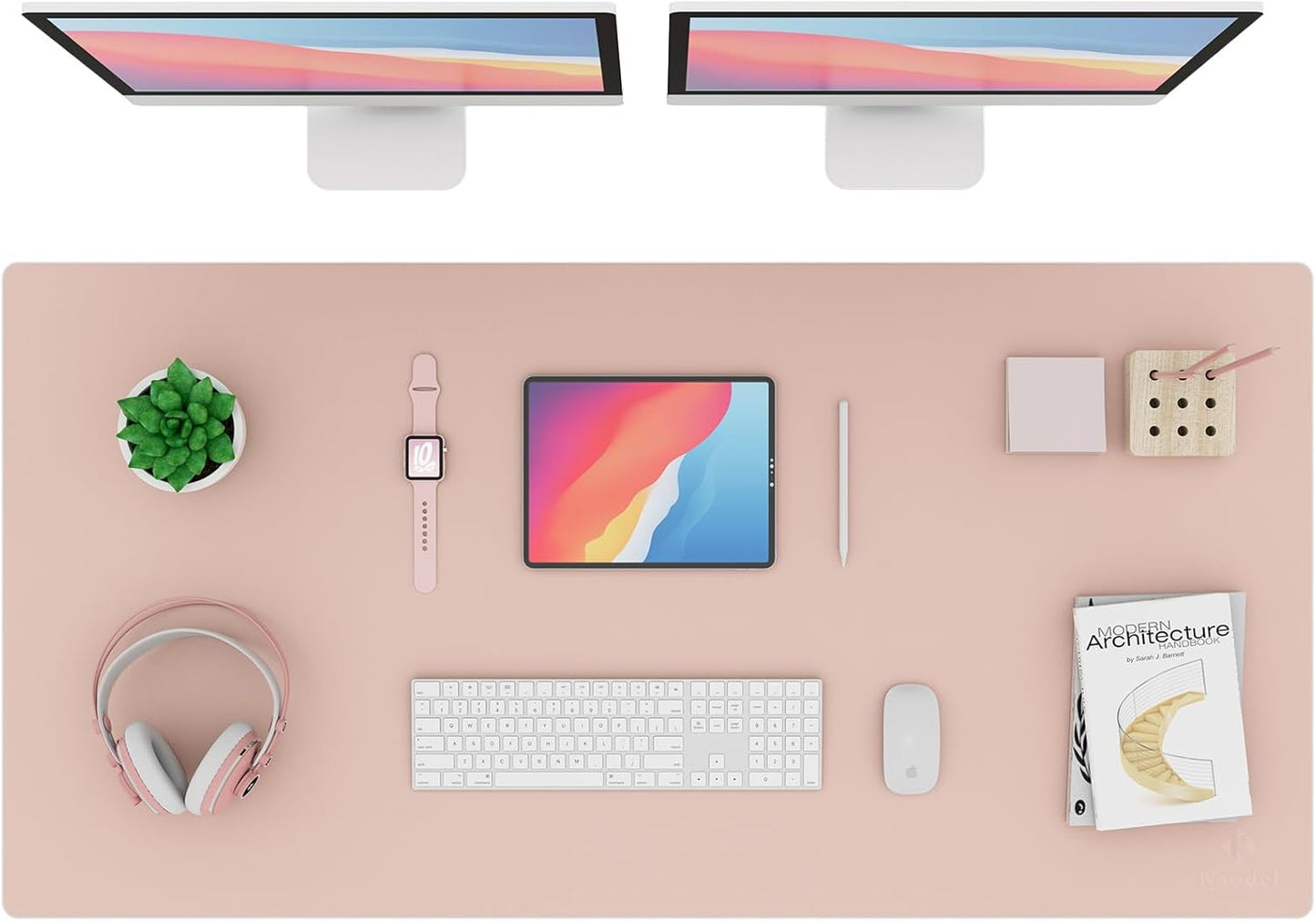 K KNODEL Large Office Leather Desk Mat, Mouse and Keyboard Pad, Computer and Laptop Mat, Desktop Protector and Cover, Writing Pad and Blotter (47.2"x23.6", Pink)