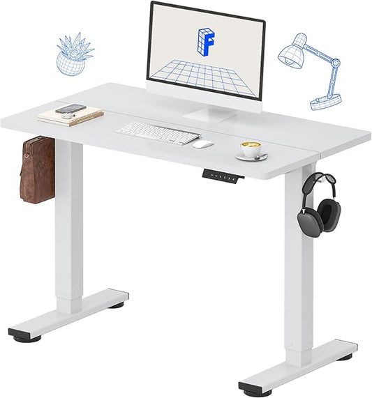 FLEXISPOT Standing Desk Electric Height Adjustable Desk with 40 x 24 Inch Splice Board, Home Office Computer Workstation, White Top + White Frame
