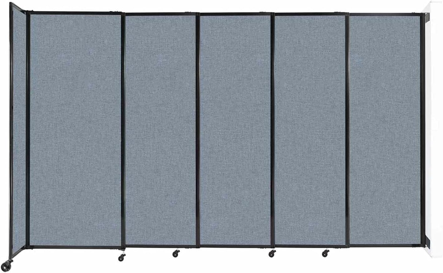 Wall-Mounted Sliding StraightWall Room Divider | Adjustable Widths | Locking Wheels | Room Separator | Up to 11'3" Wide x 6'10" Tall Powder Blue Fabric Panels